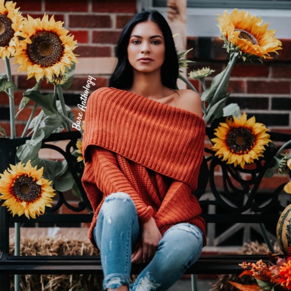 #22 Cozy off shoulder cable Knit Sweater Top - Picture 1 of 6